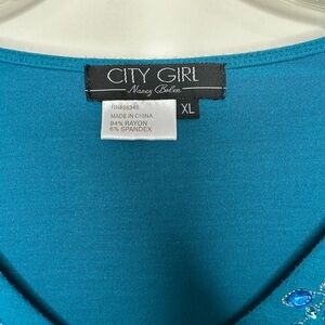 City Girl teal blouse XL with beading